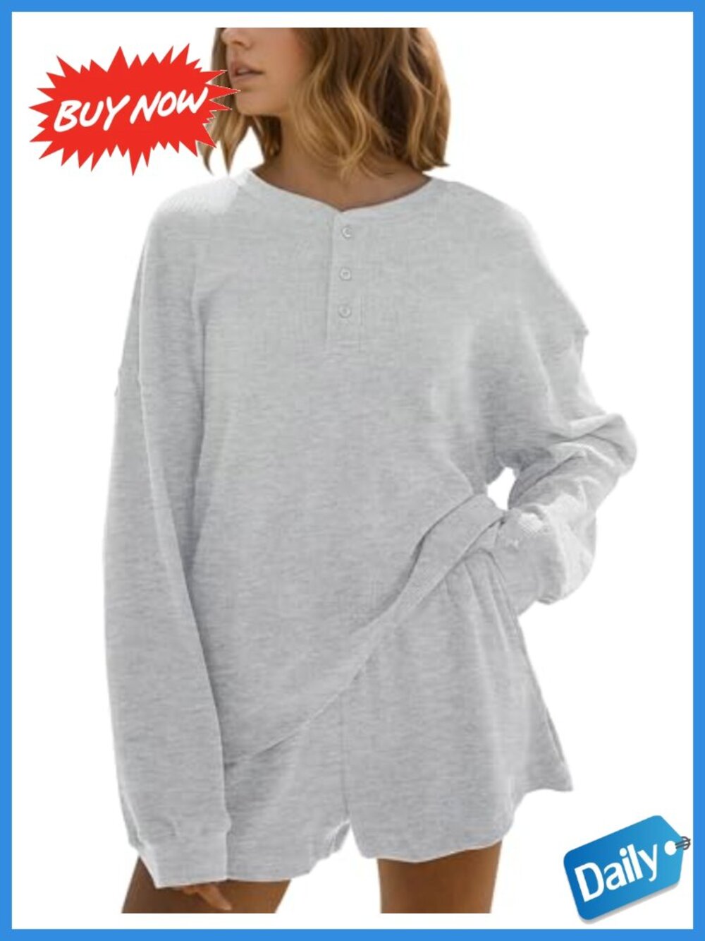 Waffle Knit Lounge Set Women Oversized Sweatshirt & Shorts 2pc Fall